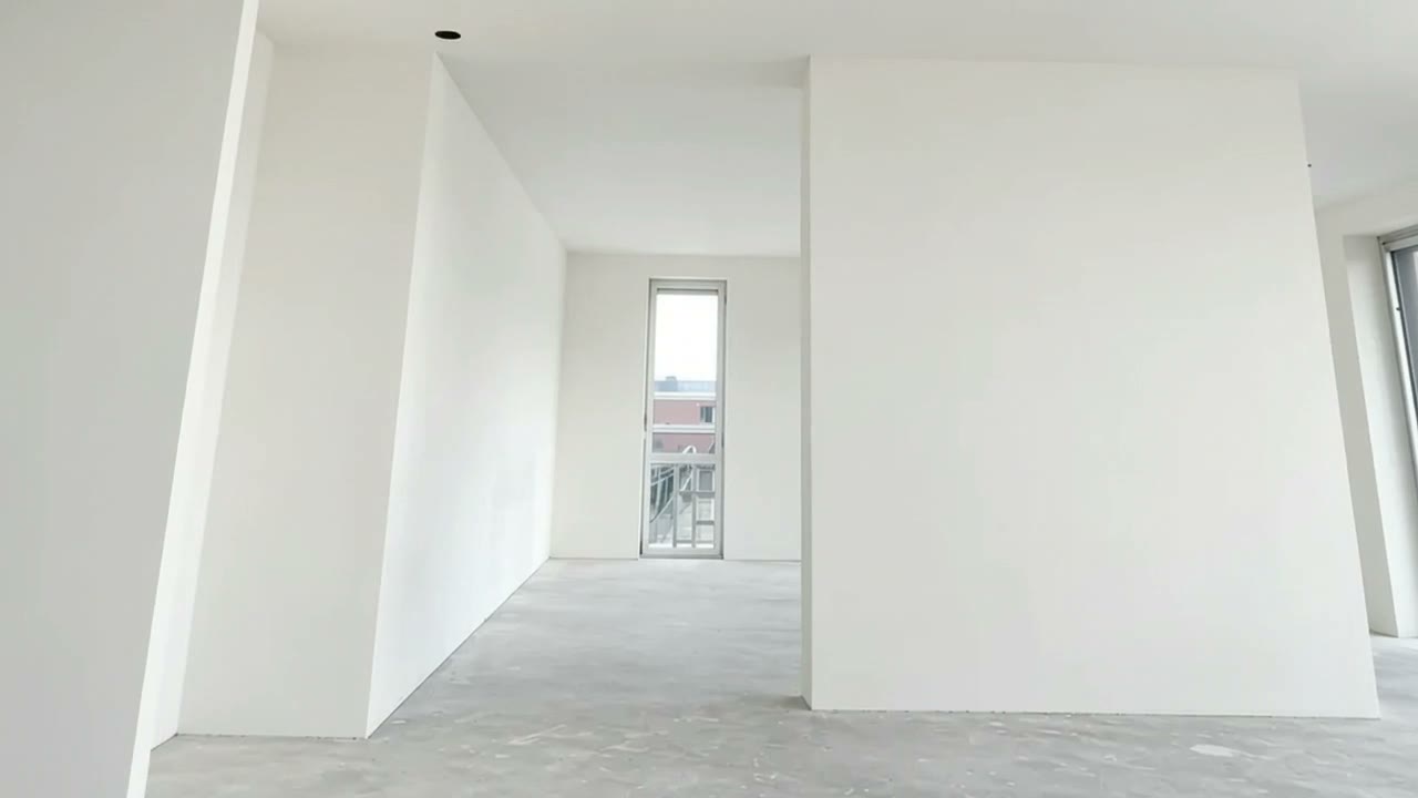 Neubau in Hardenberg: glatt verputzte weiße Wände über einem Betonboden